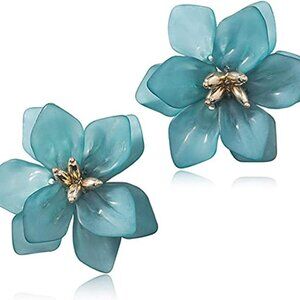 Unique Handmade Bohemian Large Matte Resin Flower Stud Earrings Dainty Elegant A